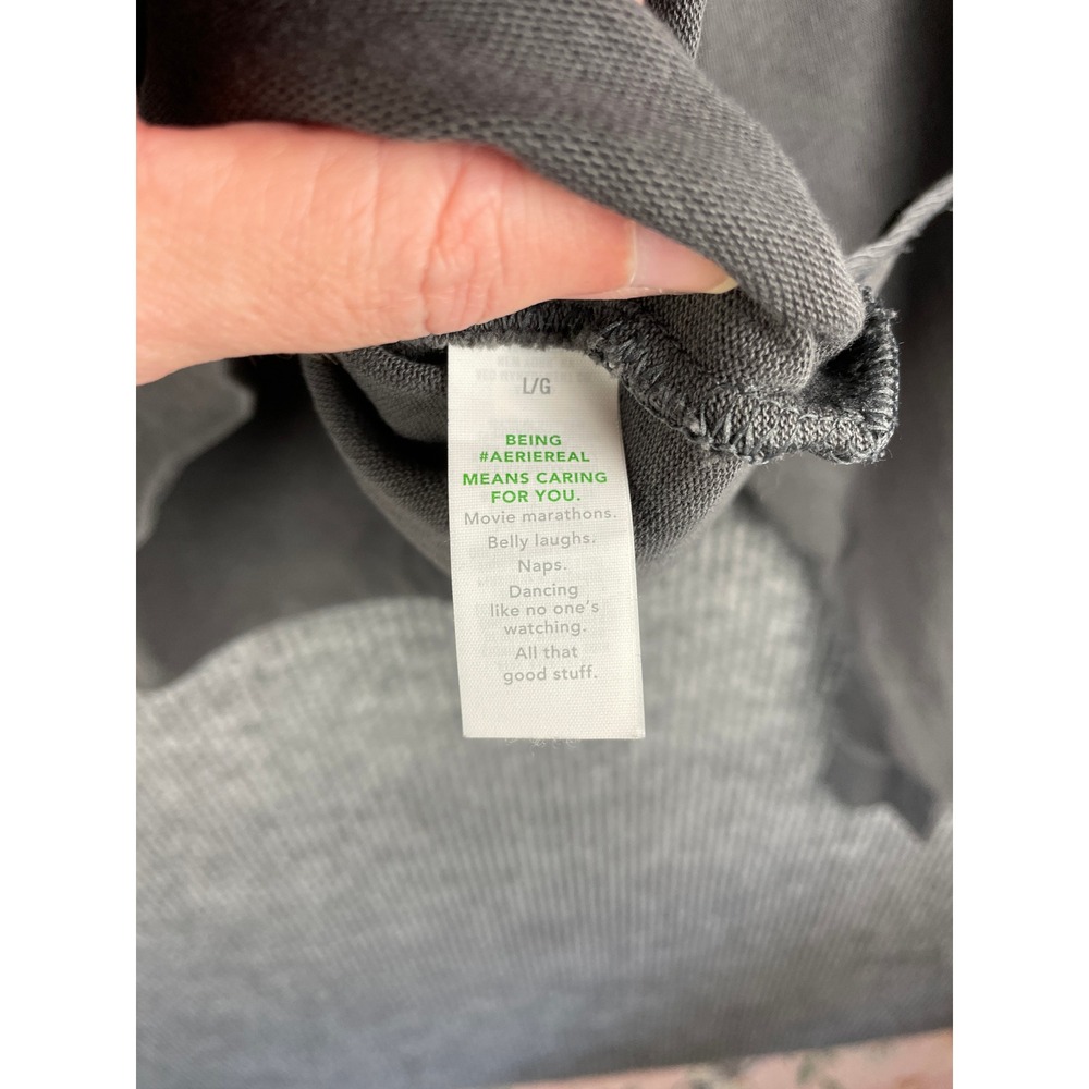 Aerie Popover Polo Sweatshirt Oversized Large Graphic Wash Minimalist Lounge L - Picture 6 of 9